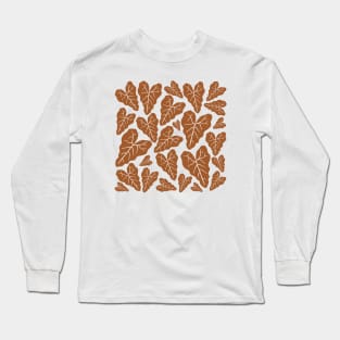 Brown veiny heart shaped plant leaves pattern Long Sleeve T-Shirt